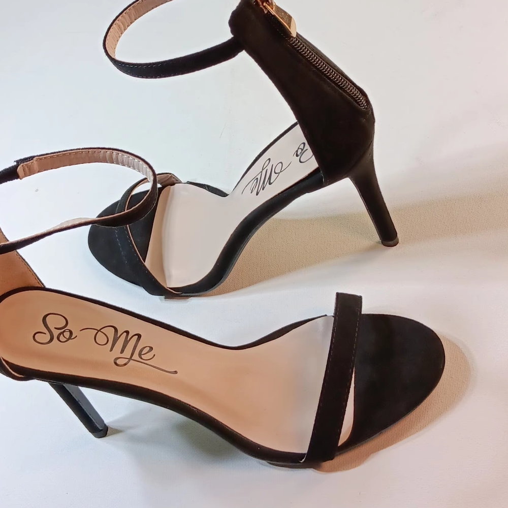SO ME Women's Black Open Toe Ankle Strap  Stiletto  Heels - 10 - Picture 2 of 6